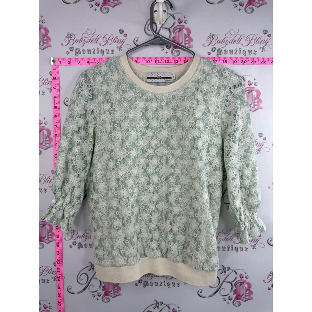 Azul blouse Lacie floral Pastel Green Lace Overlay Blouse with Cream Trim